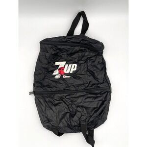 VTG NOS 7UP Cool Spot Zipper Backpack Black Nylon Bag 90s Soda Advertising